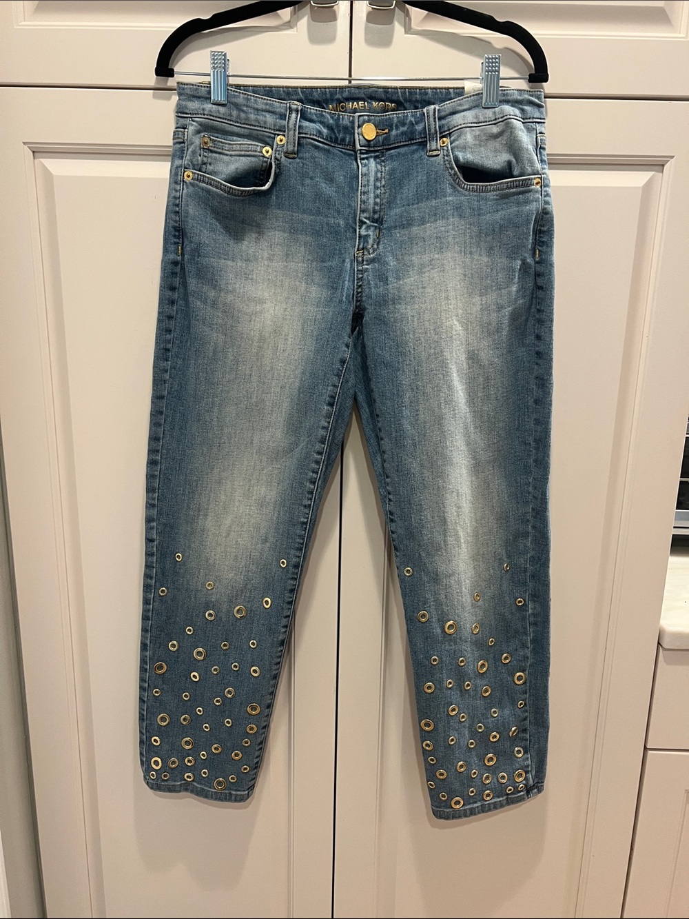 Michael Kors Light Blue Grommet Cropped Jeans